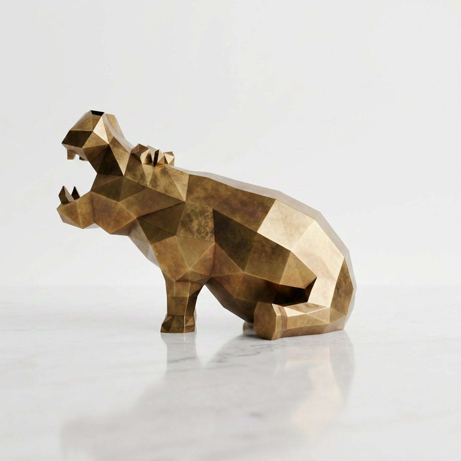 Grande Sculpture d'Hippo Contemporaine En Inox Effet Bronze