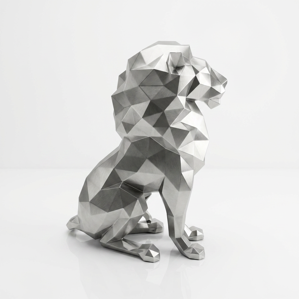 Grande Sculpture Lion Assis Polygone