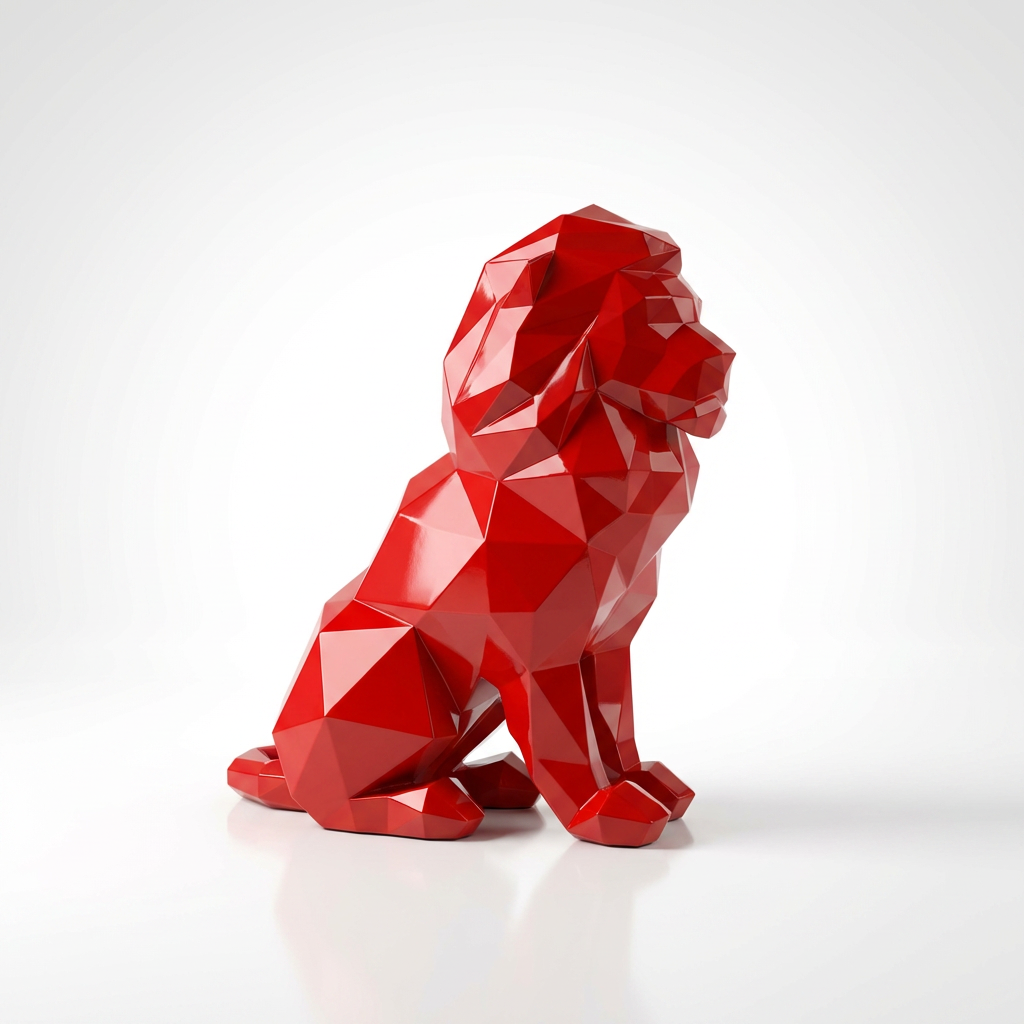 Grande Sculpture Lion Polygone
