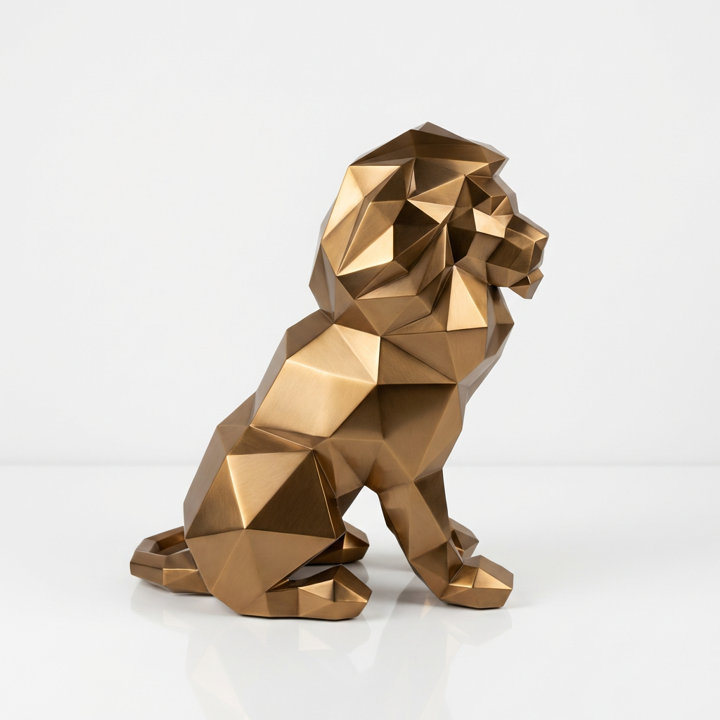Sculpture Lion Polygone En Laiton