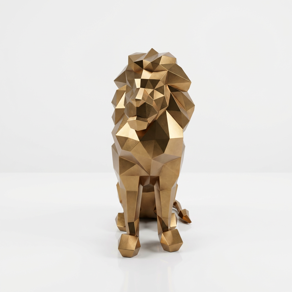 Sculpture Lion Polygone En Laiton