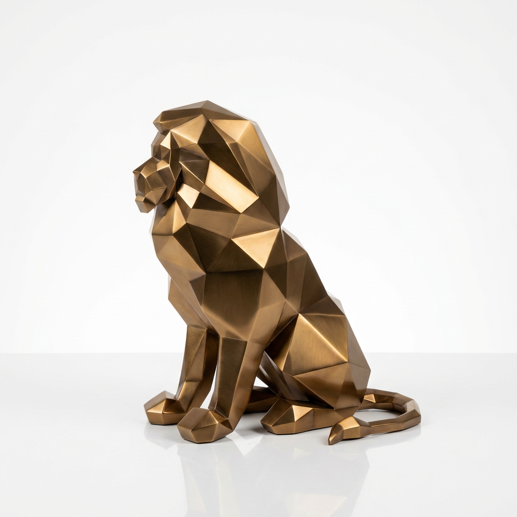 Sculpture Lion Polygone En Laiton