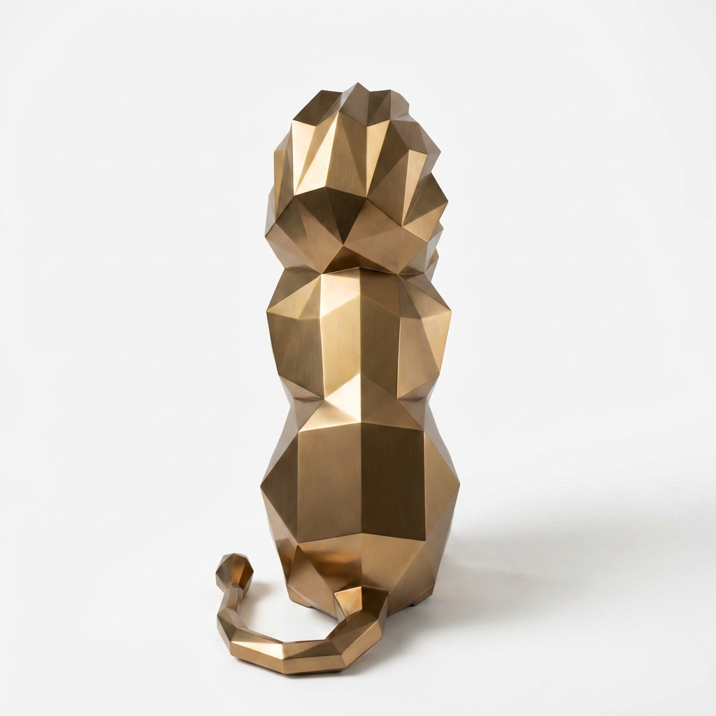 Sculpture Lion Polygone En Laiton