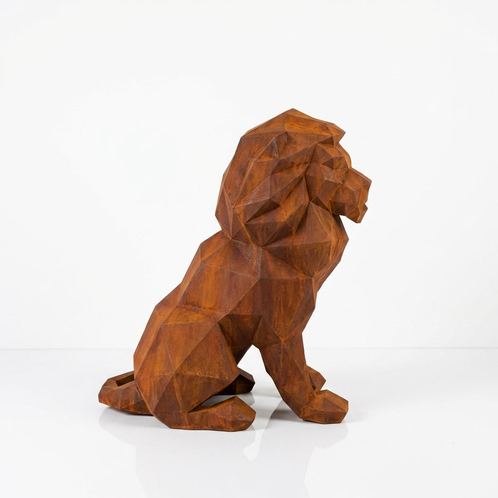 Sculpture Lion Polygone En Corten