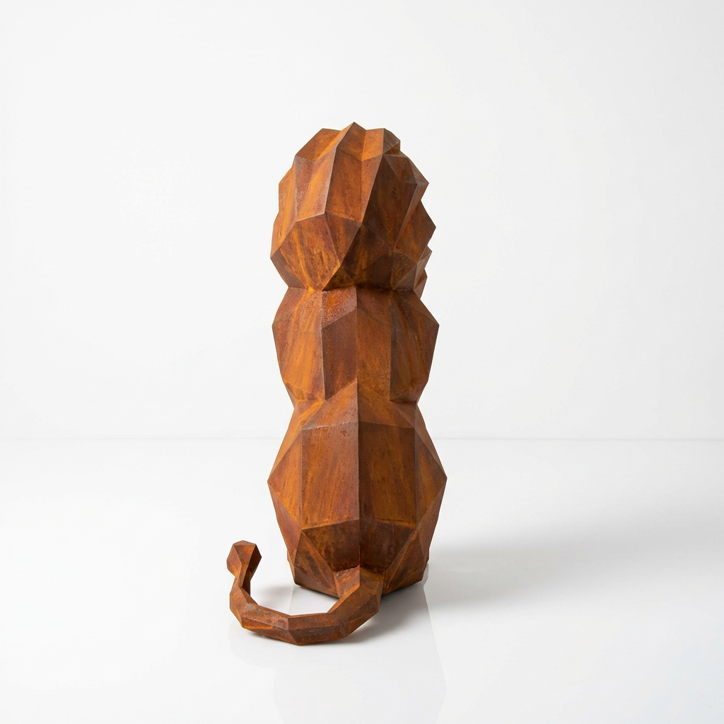 Sculpture Lion Polygone En Corten