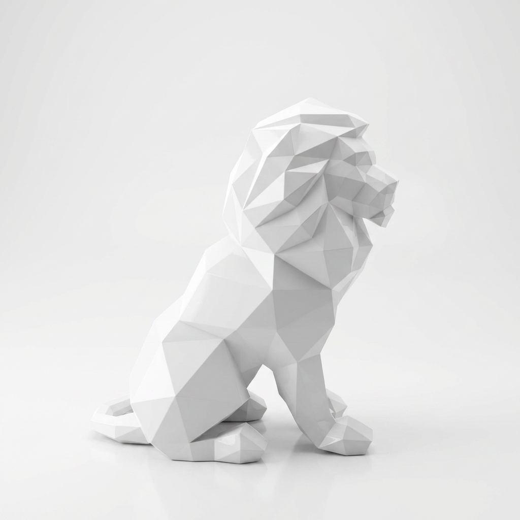 Grande Sculpture Lion Polygone
