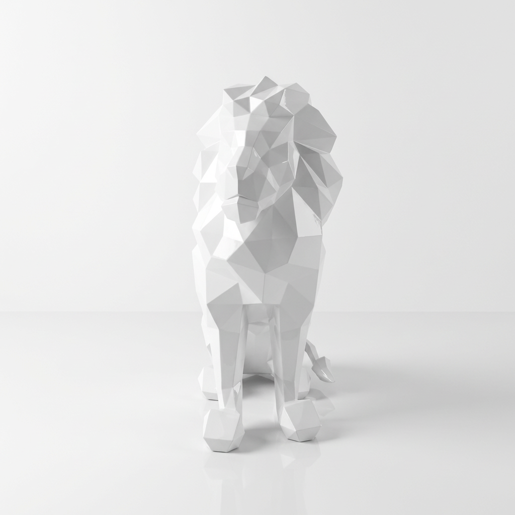 Grande Sculpture Lion Polygone