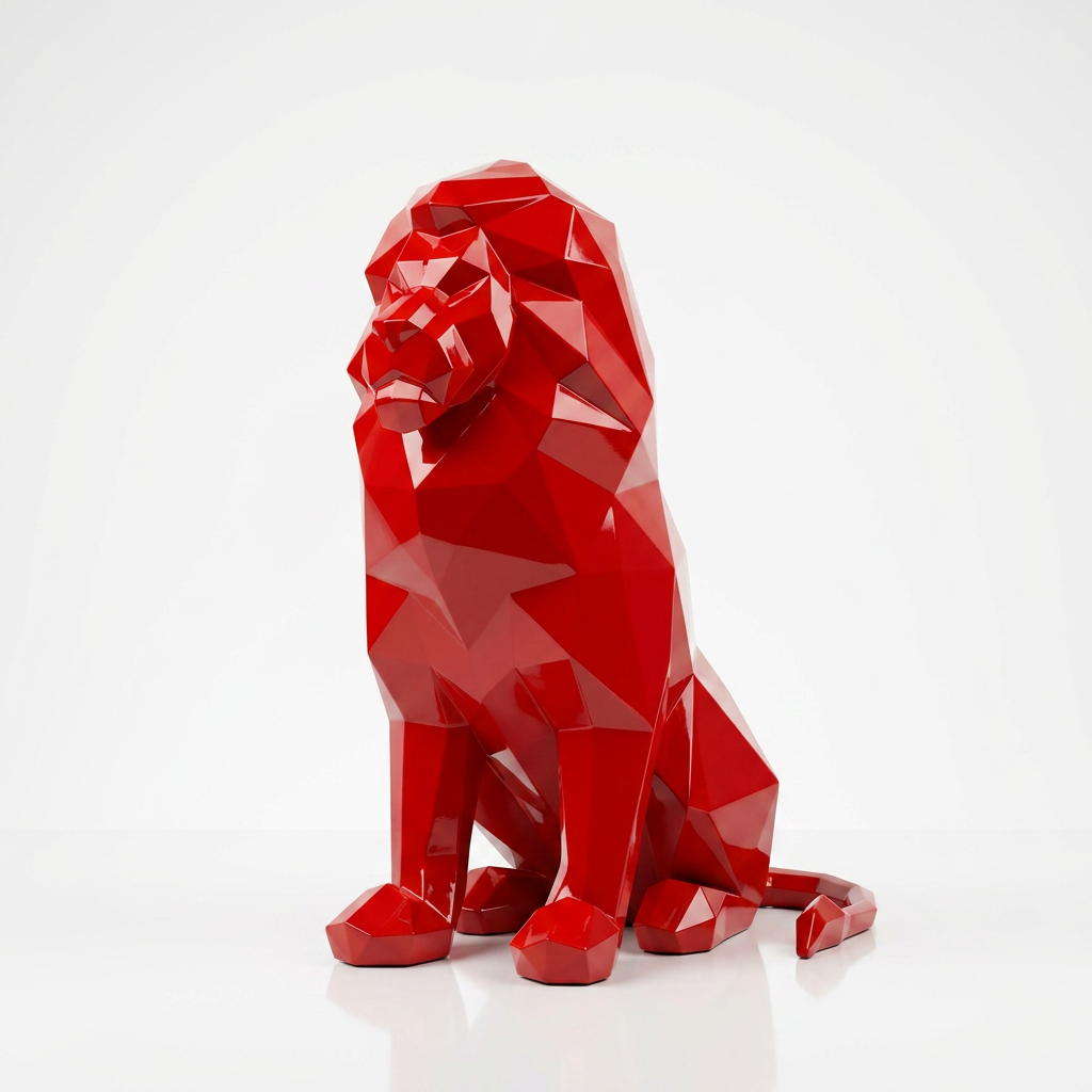 Grande Sculpture Lion Polygone