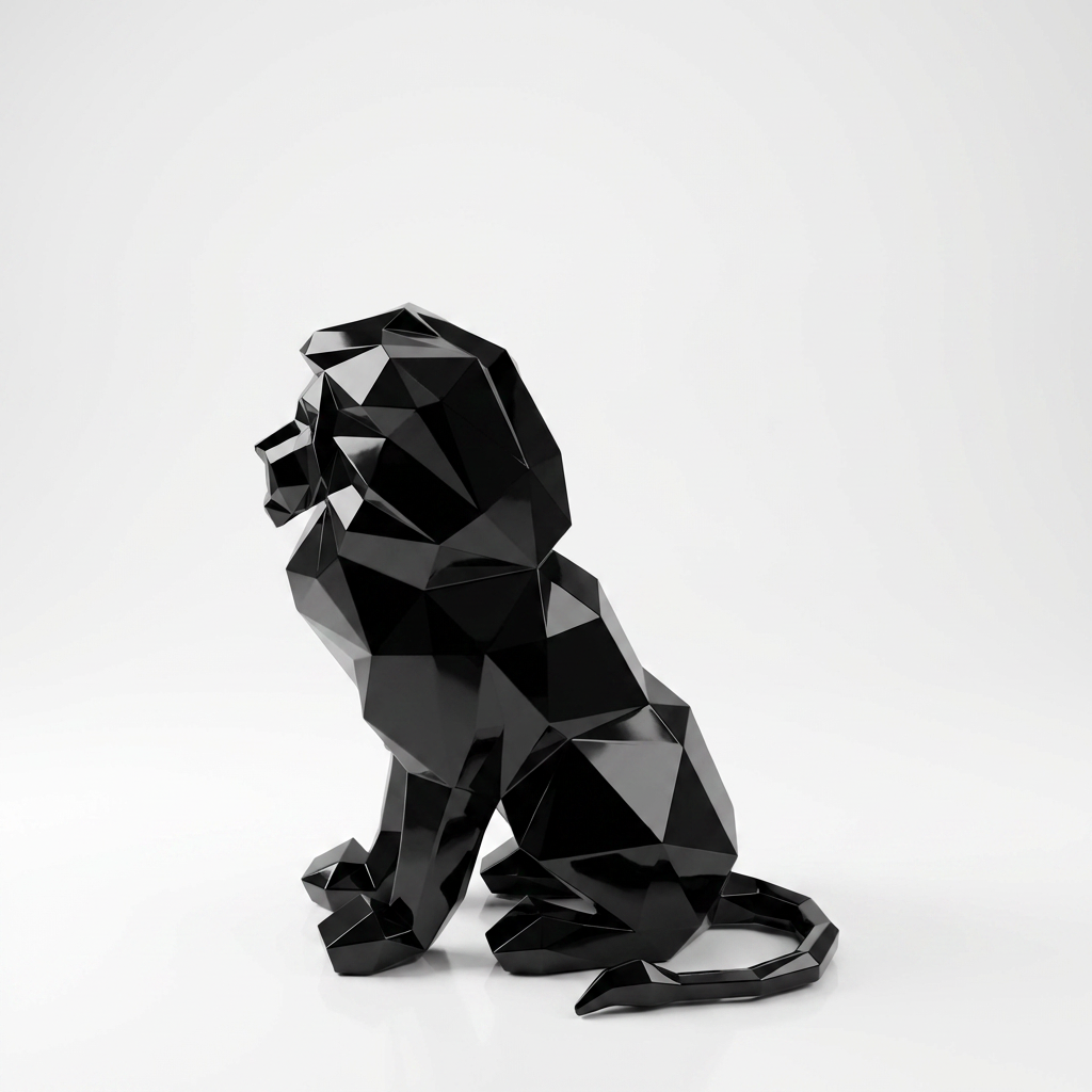 Grande Sculpture Lion Polygone