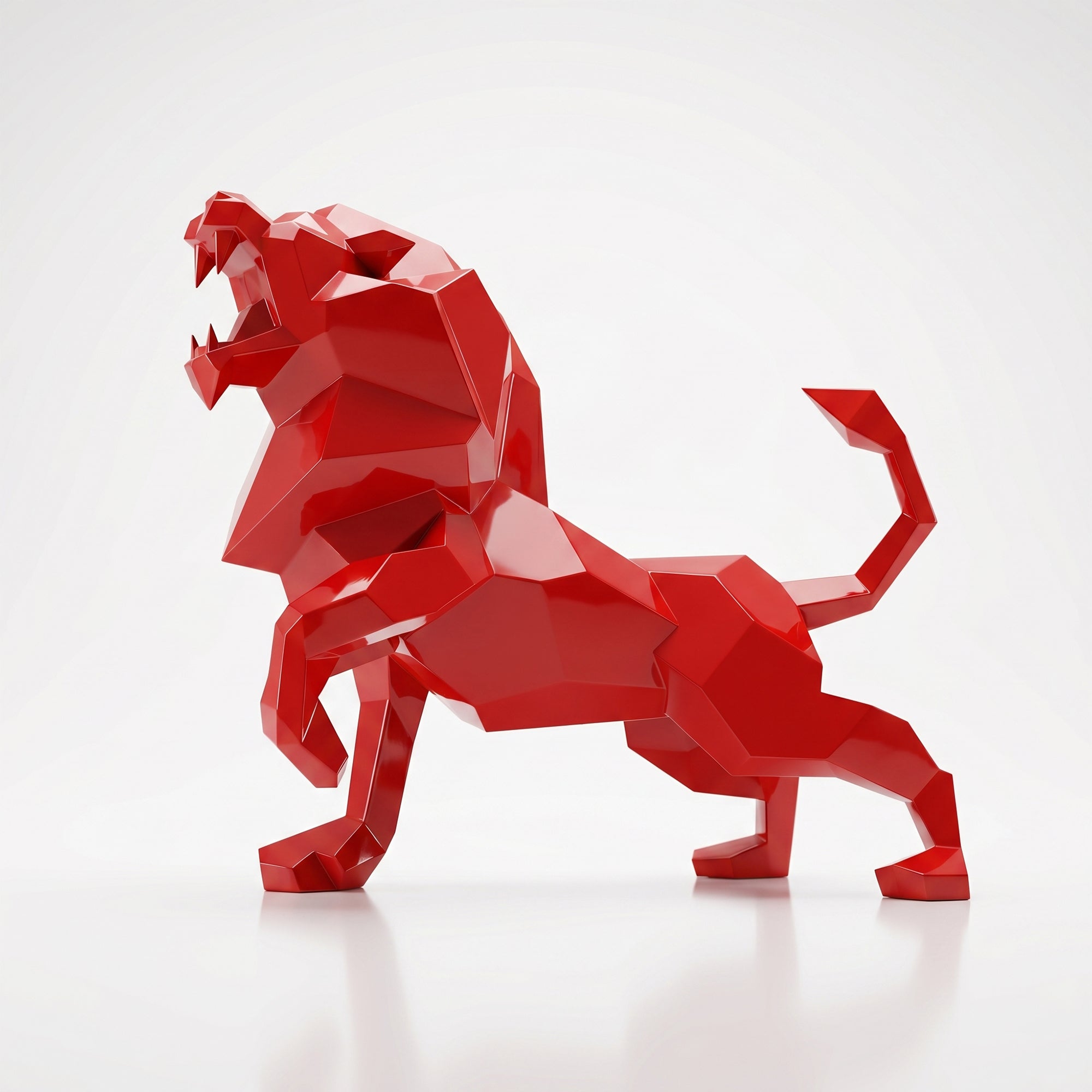 Sculpture Lion Rugissant Facetté