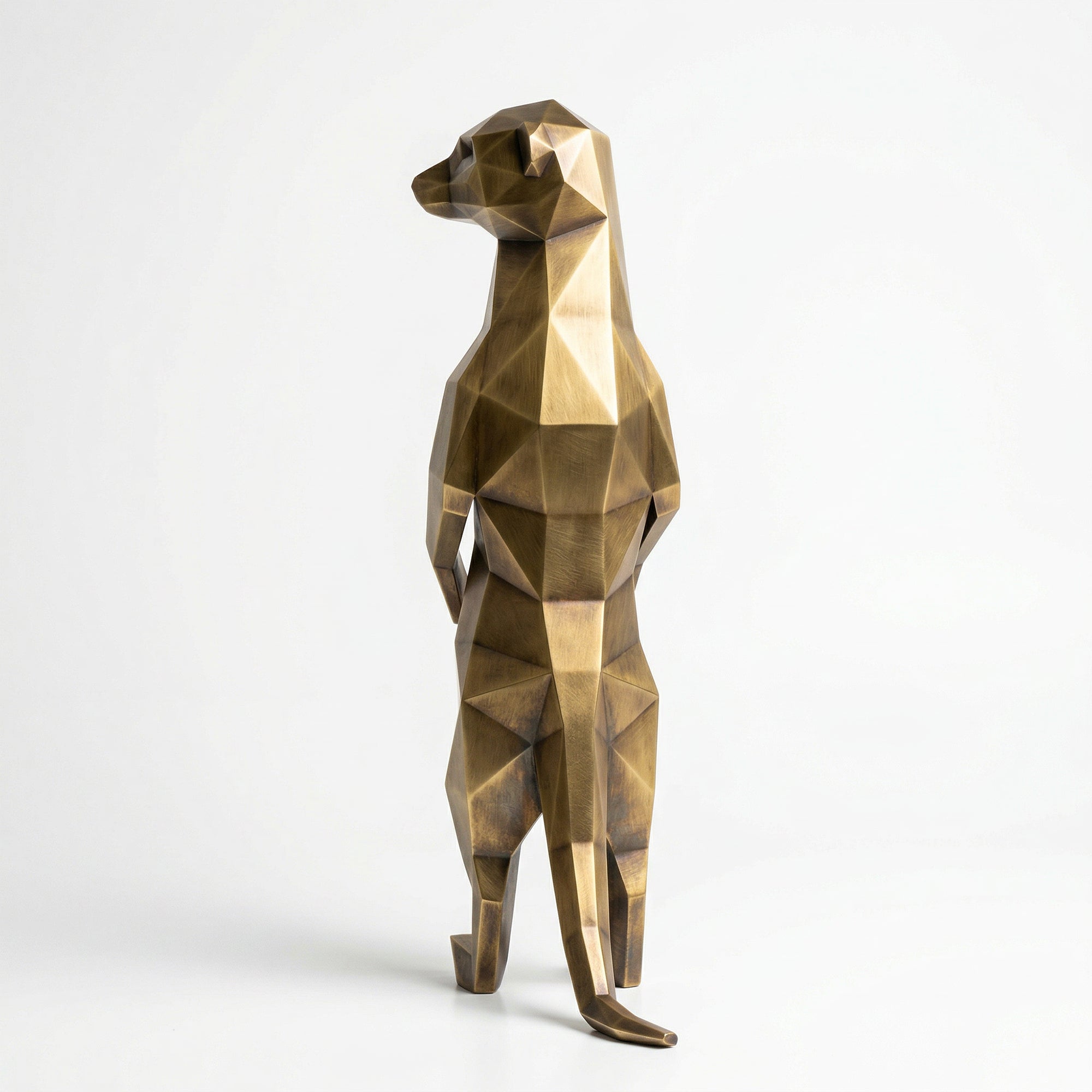 Grande Meerkat Origami Sculpture En Laiton