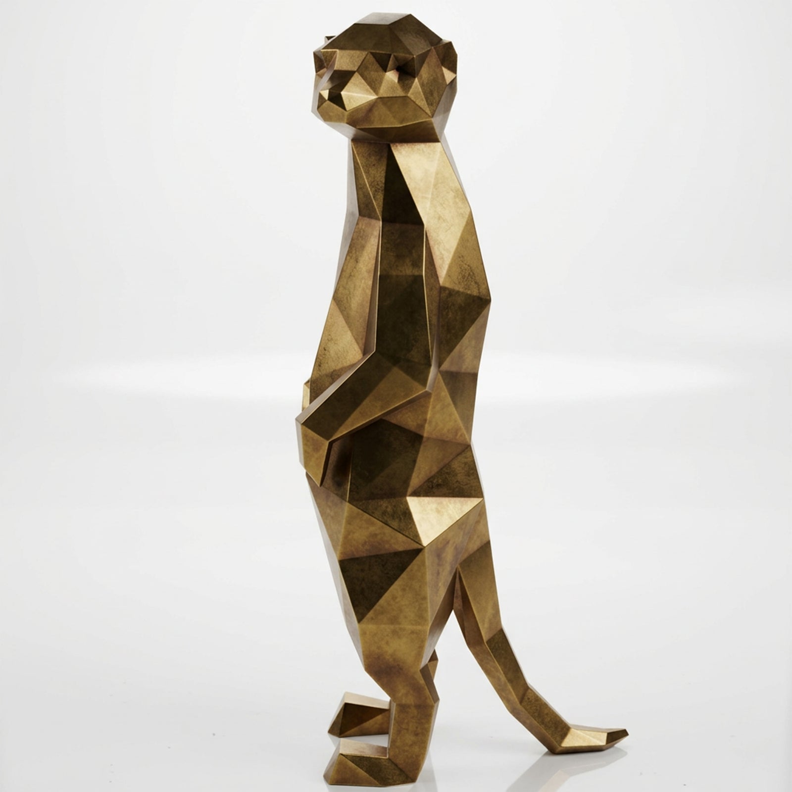 Grande Meerkat Origami Sculpture En Inox Effet Bronze