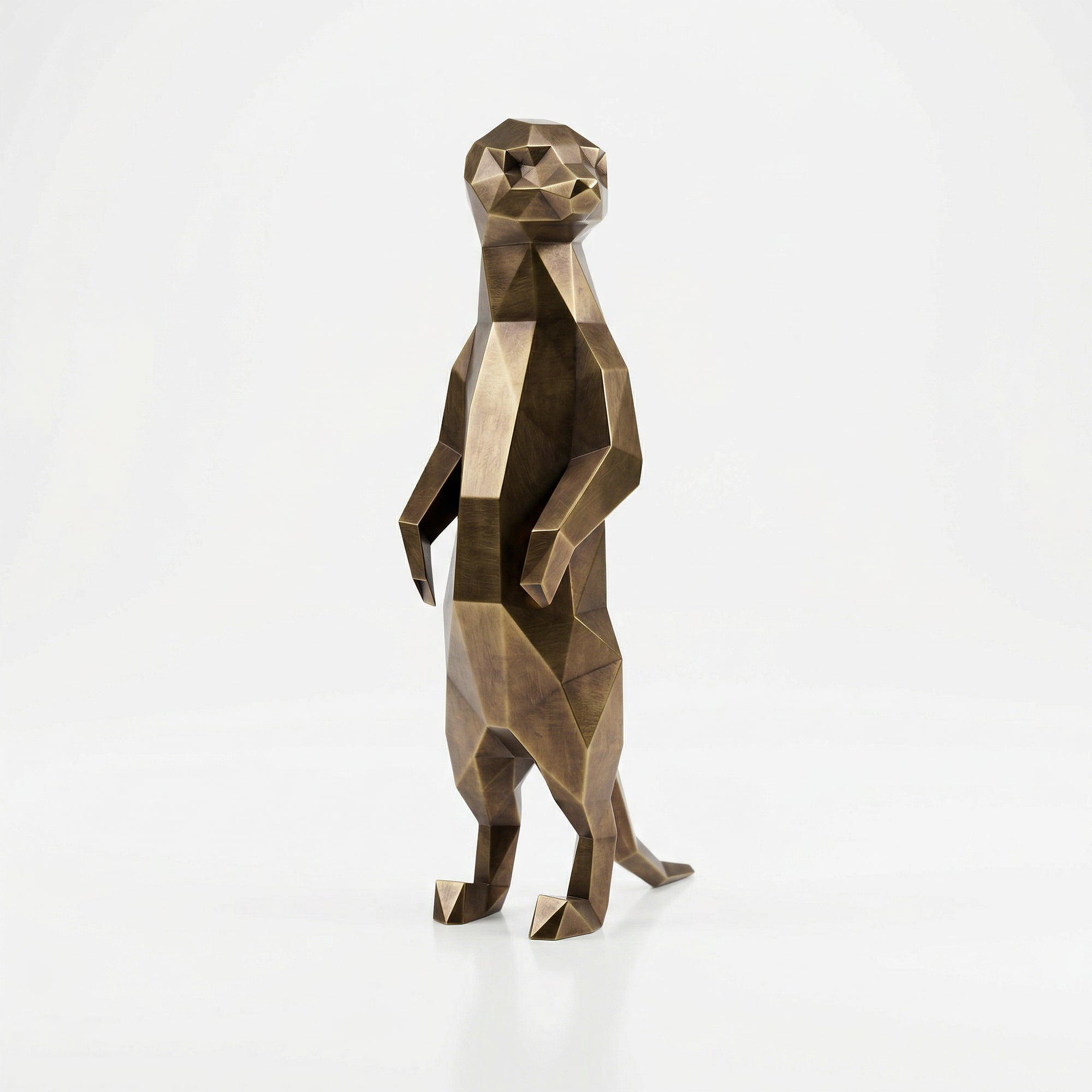 Grande Meerkat Origami Sculpture En Laiton
