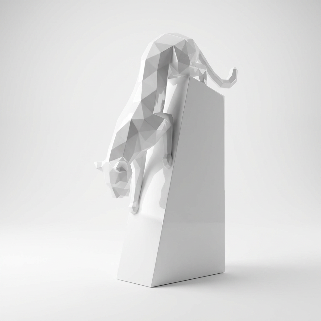 Grande Sculpture Origami Panthère en Descente en Résine