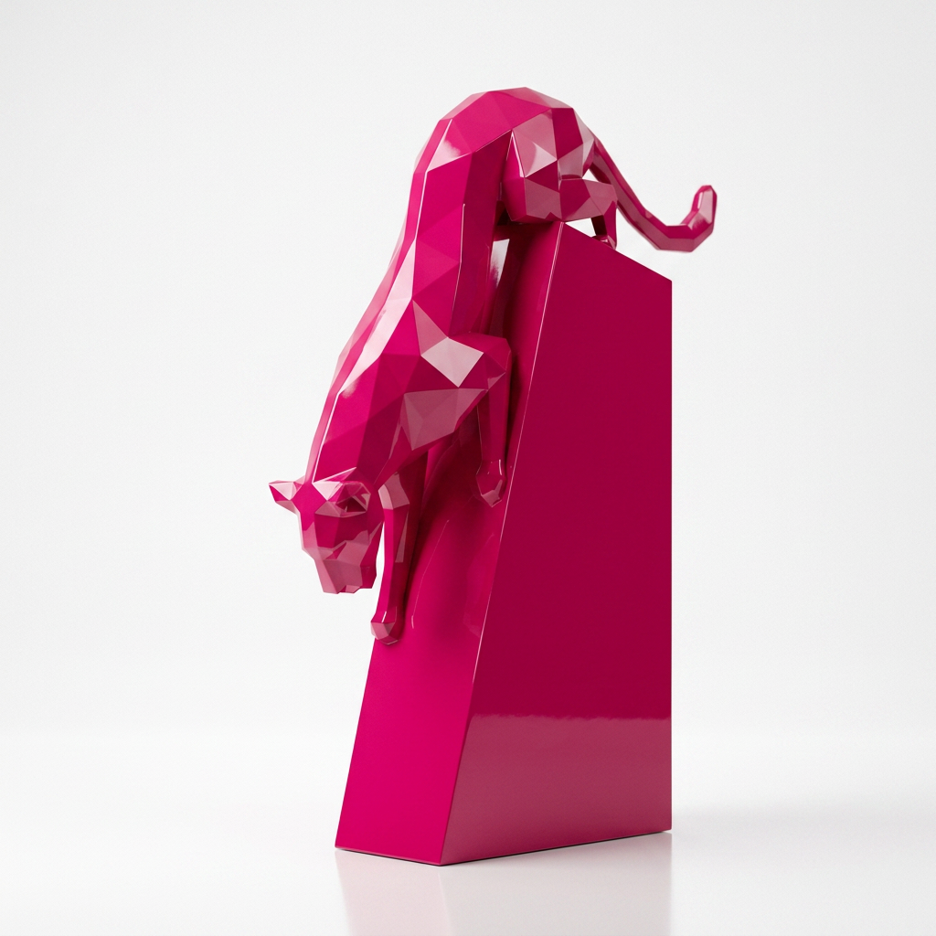 Grande Sculpture Origami Panthère en Descente en Résine