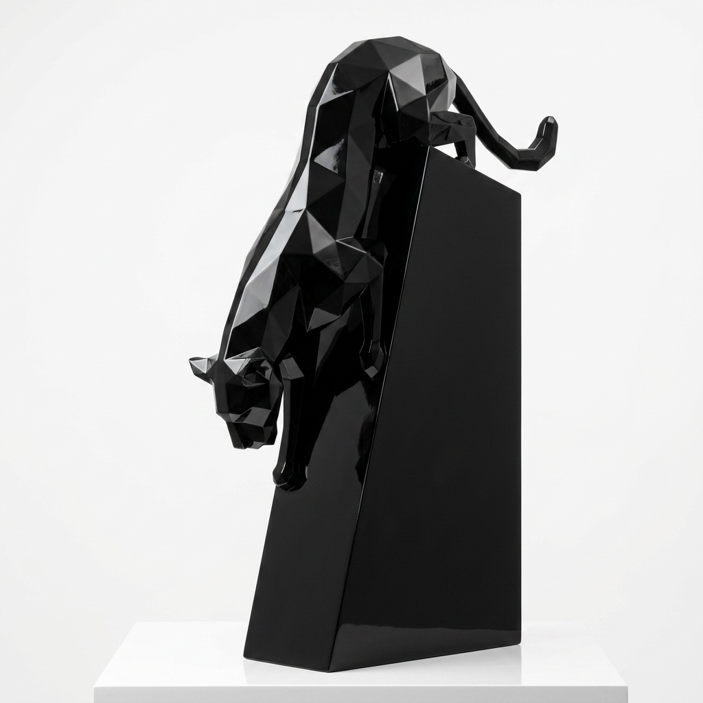 Grande Sculpture Origami Panthère en Descente en Résine