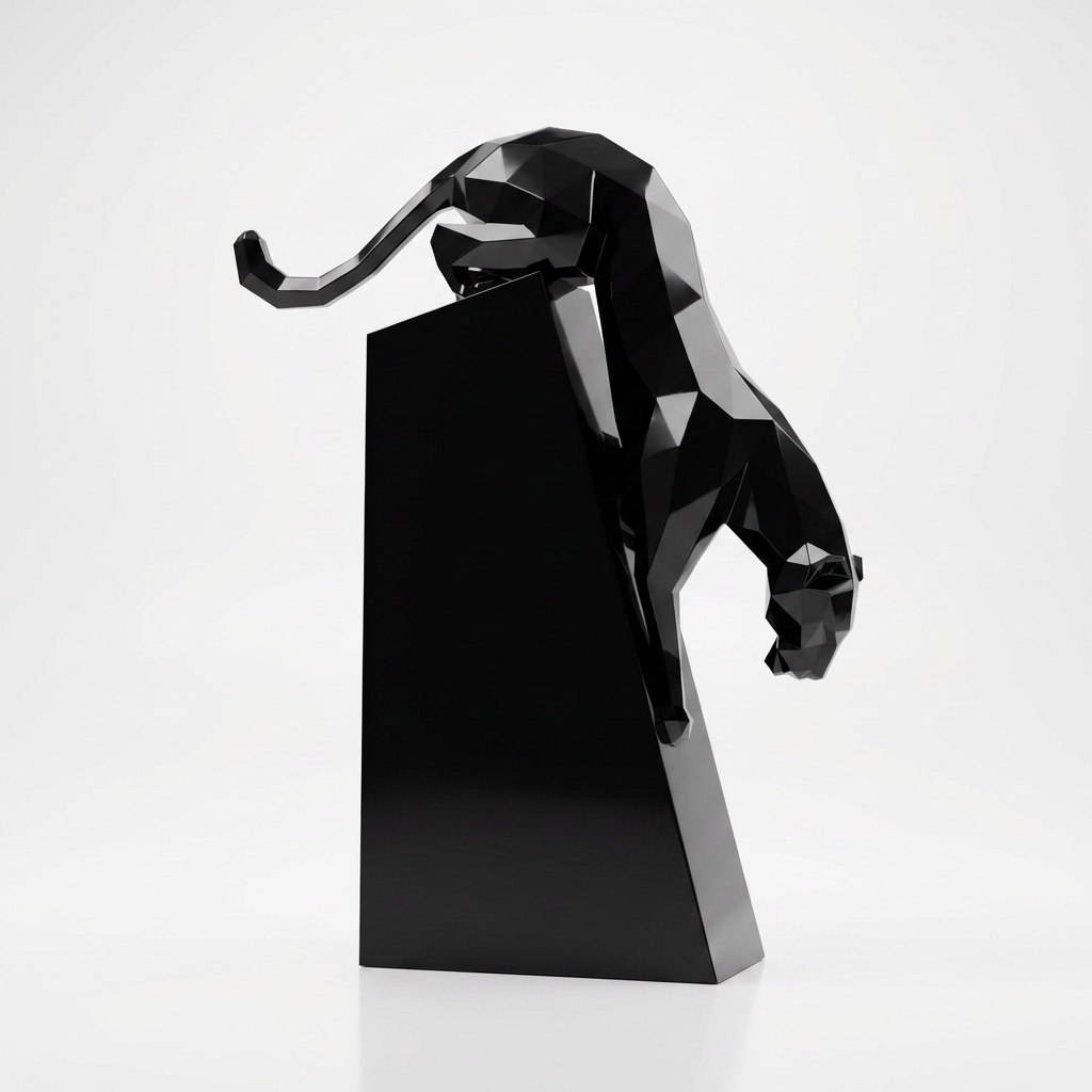 Grande Sculpture Origami Panthère en Descente en Résine