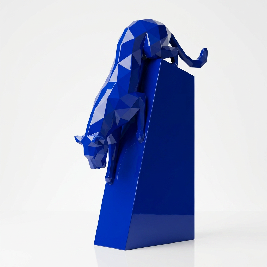 Grande Sculpture Origami Panthère en Descente en Résine