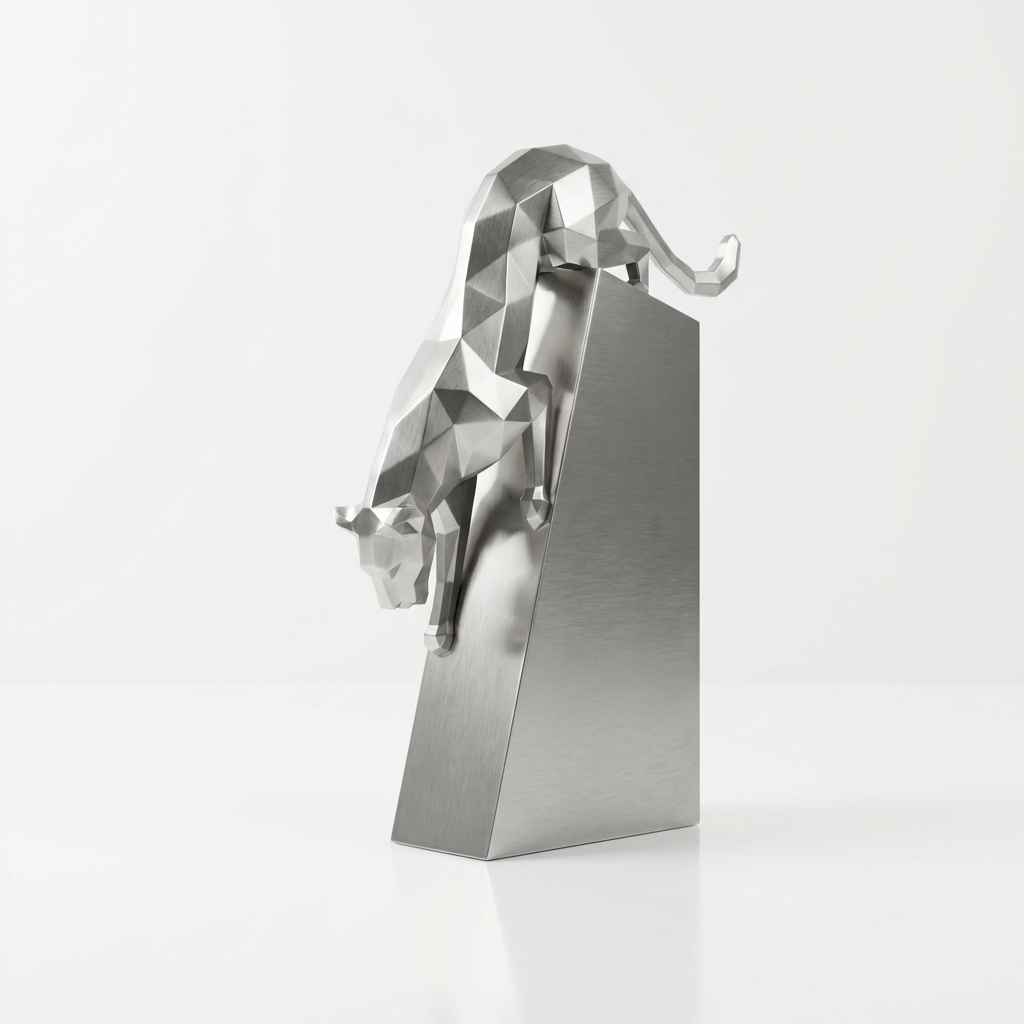 Grande Sculpture Origami Panthère en Descente