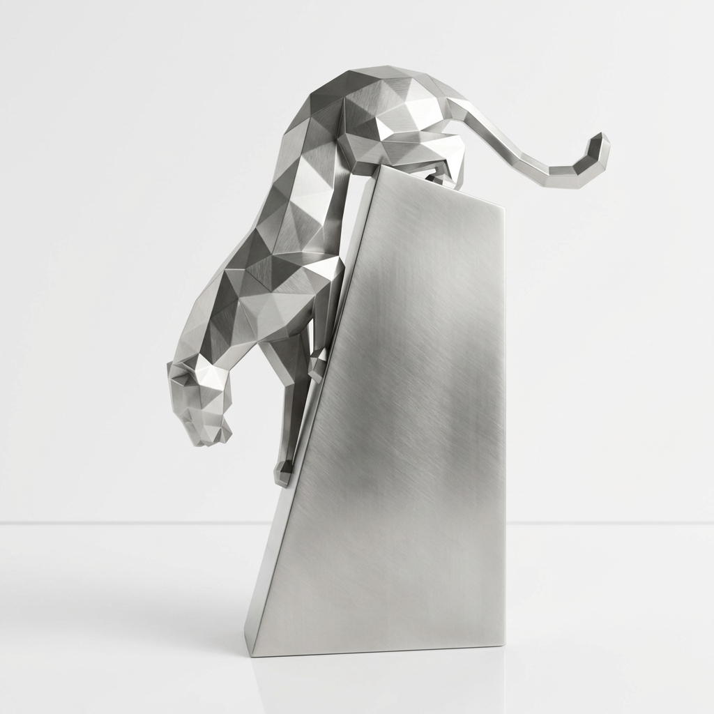 Grande Sculpture Origami Panthère en Descente en Inox