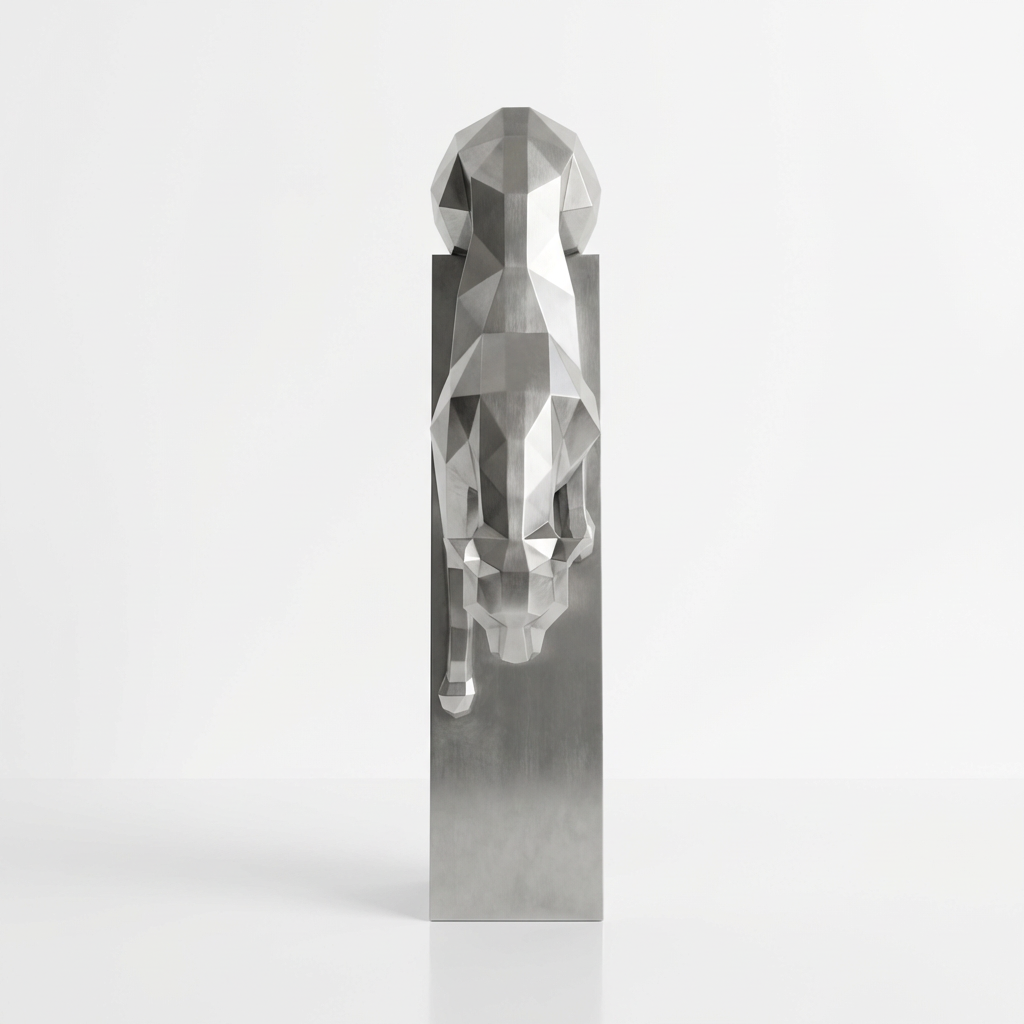 Grande Sculpture Origami Panthère en Descente en Inox