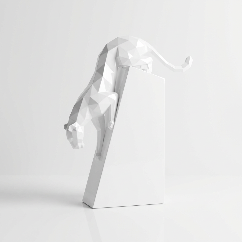 Grande Sculpture Origami Panthère en Descente en Résine