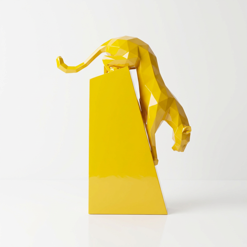 Grande Sculpture Origami Panthère en Descente en Résine