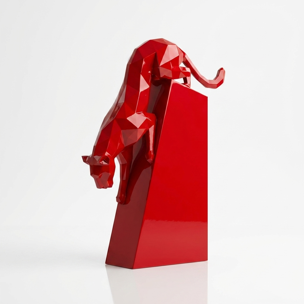 Grande Sculpture Origami Panthère en Descente en Résine