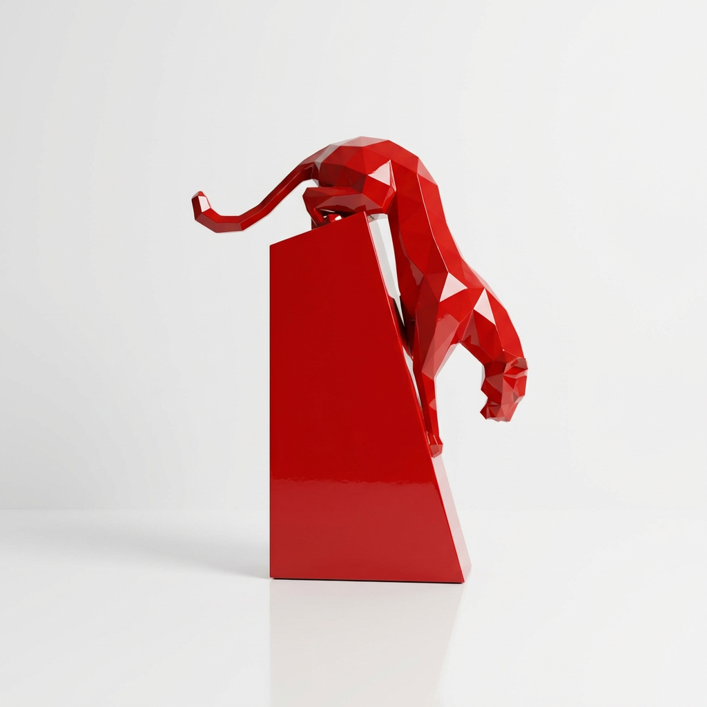 Grande Sculpture Origami Panthère en Descente en Résine