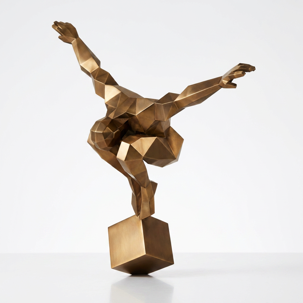 Grande Sculpture Origami Balance En Inox Effet Bronze