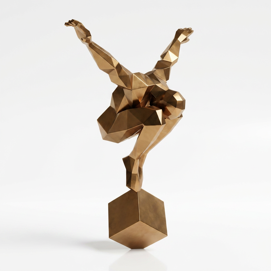 Grande Sculpture Origami Balance En Inox Effet Bronze