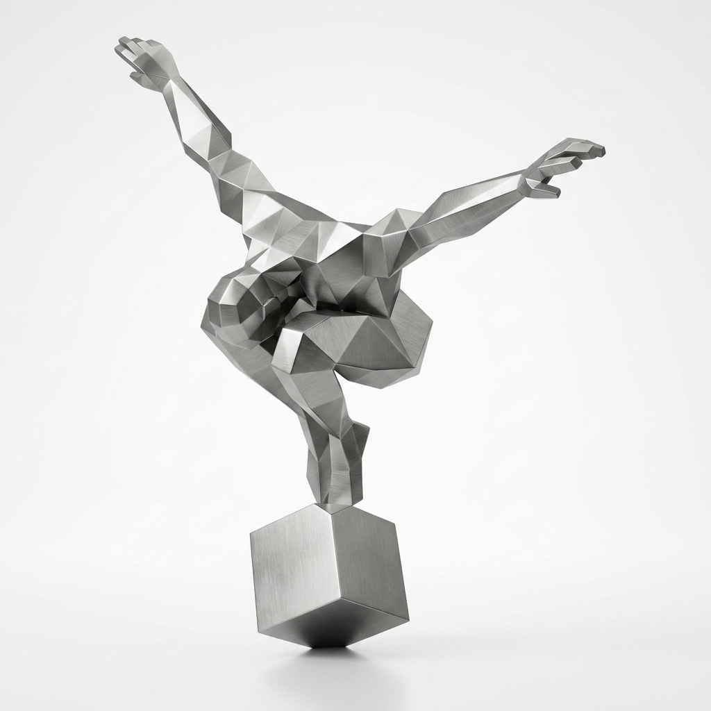 Grande Sculpture Origami Balance En Inox