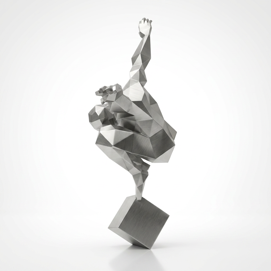 Grande Sculpture Origami Balance En Inox