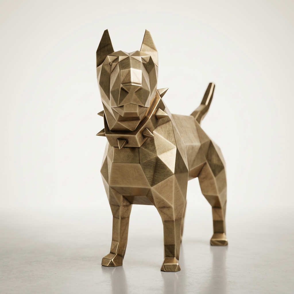 Sculpture Bull Terrier Origami En Inox Effet Bronze