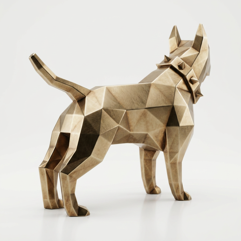 Sculpture Bull Terrier Origami En Inox Effet Bronze