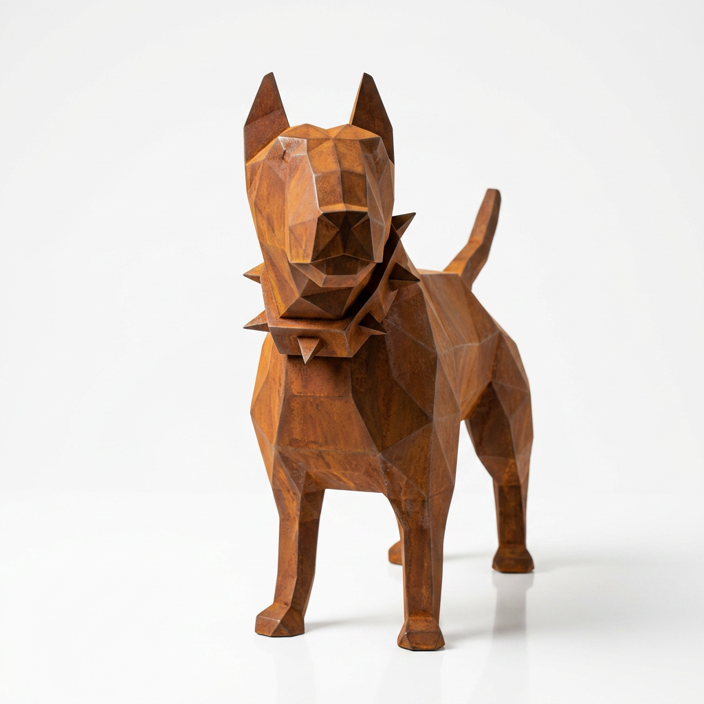 Sculpture Origami Bull Terrier En Corten