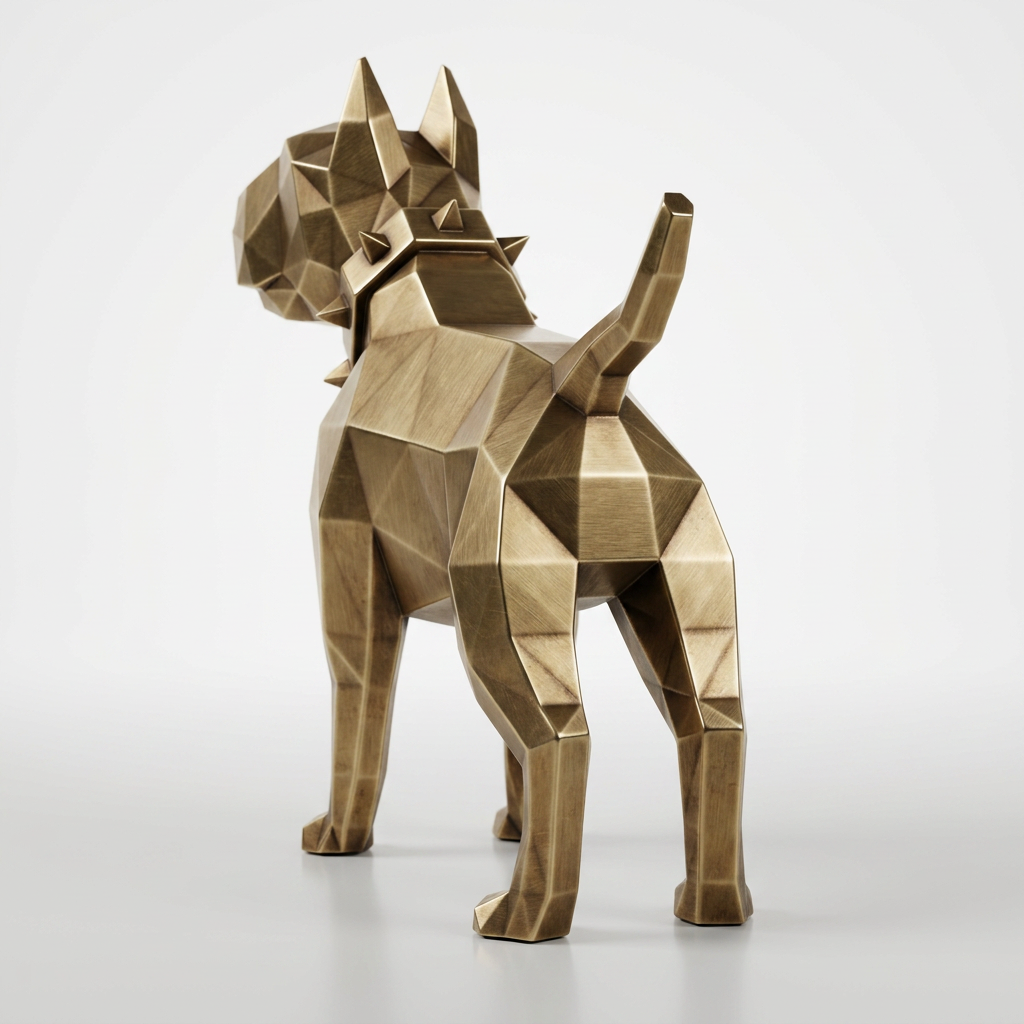 Sculpture Bull Terrier Origami En Inox Effet Bronze
