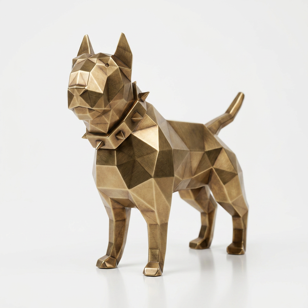Sculpture Bull Terrier Origami En Inox Effet Bronze