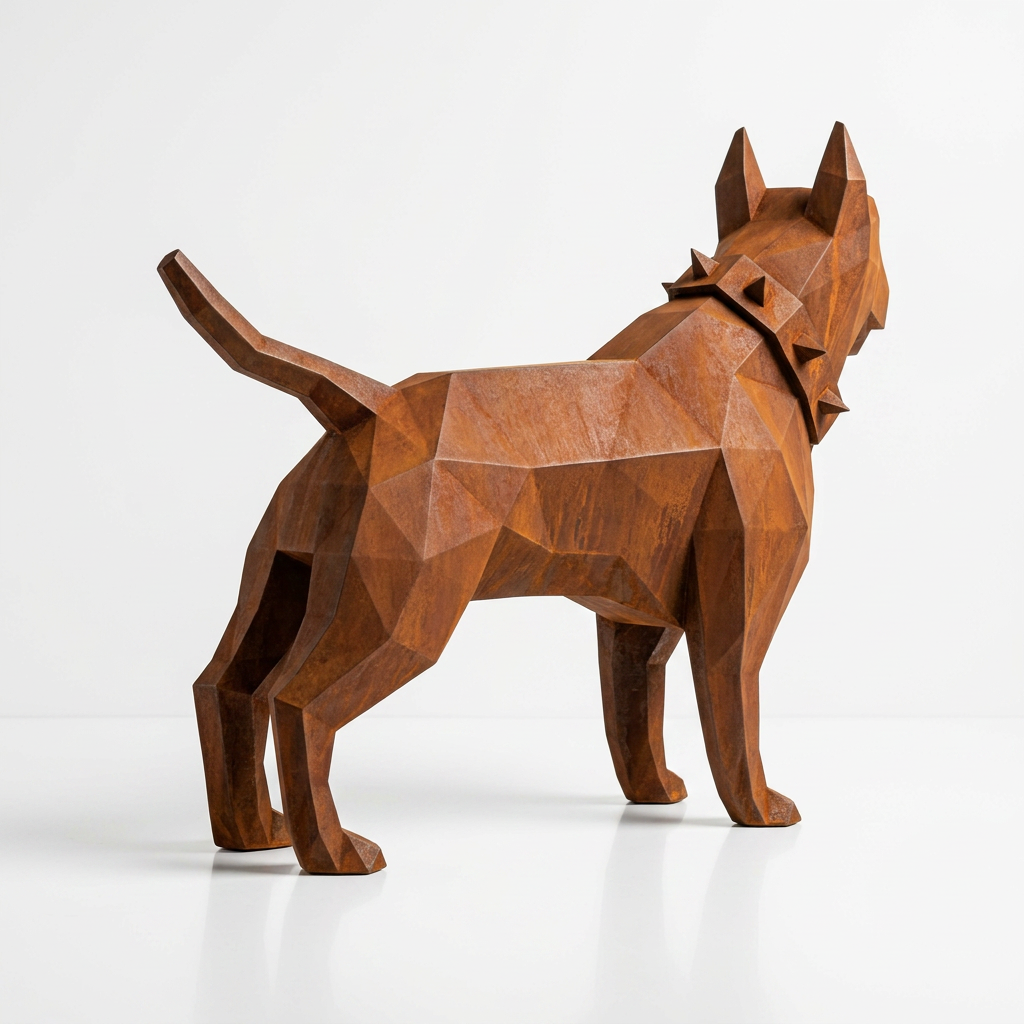 Sculpture Origami Bull Terrier En Corten