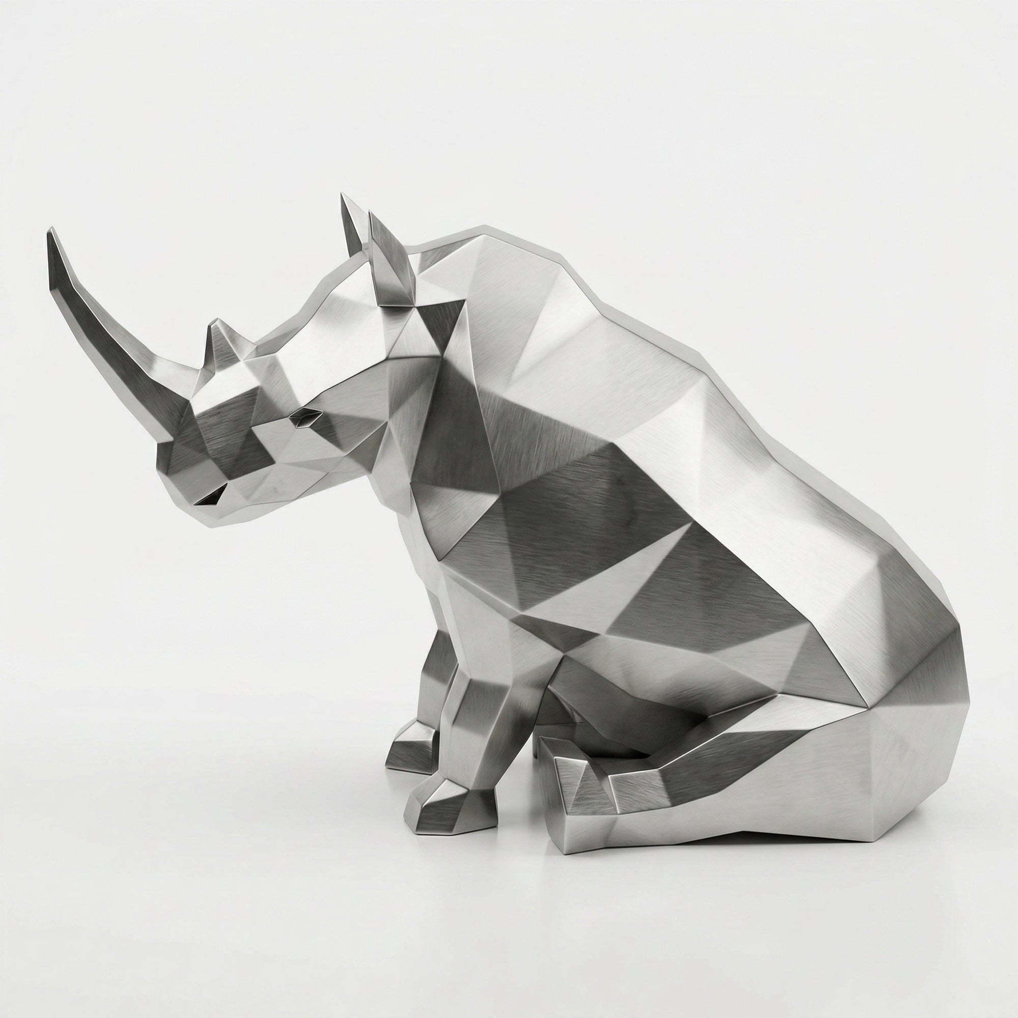 Grande Sculpture Rhinocéros Contemporaine En Inox