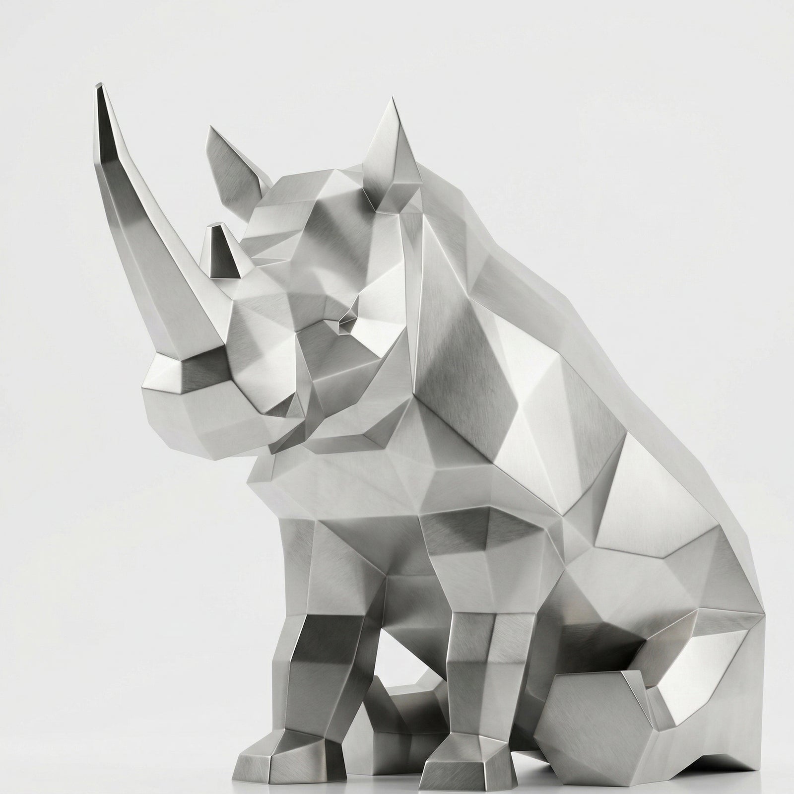 Grande Sculpture Rhinocéros Contemporaine En Inox