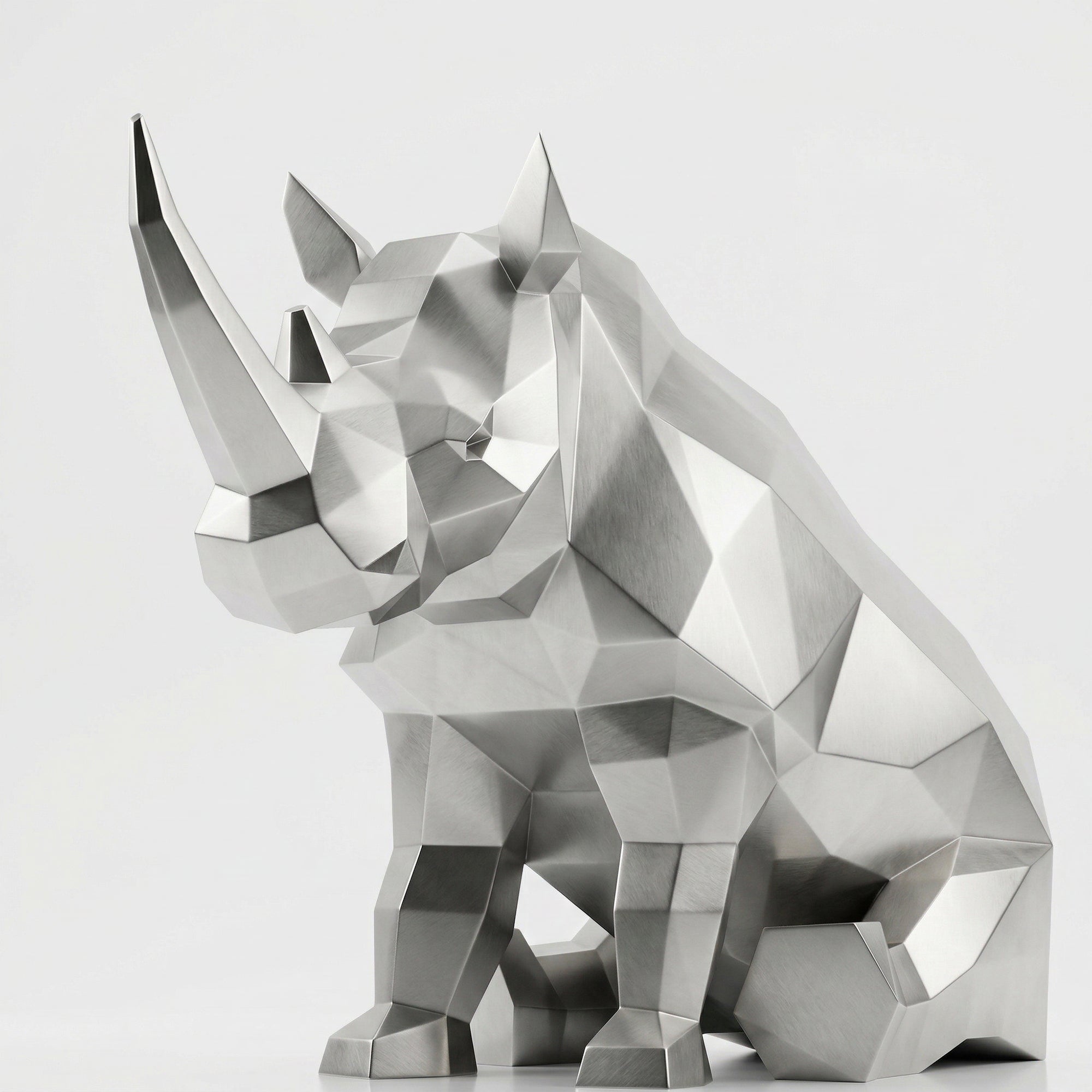 Grande Sculpture Rhinocéros Contemporaine En Inox