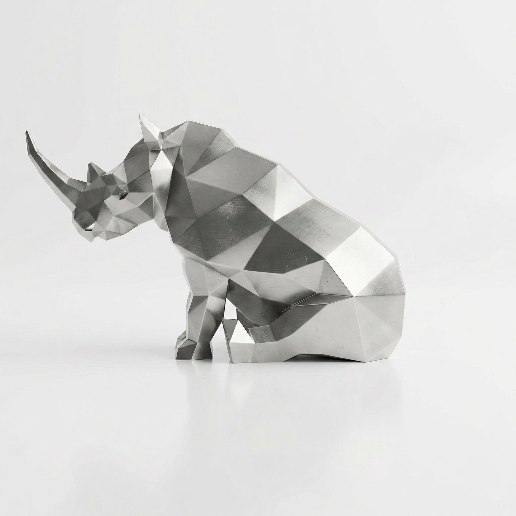 Grande Sculpture Rhinocéros Contemporaine En Inox