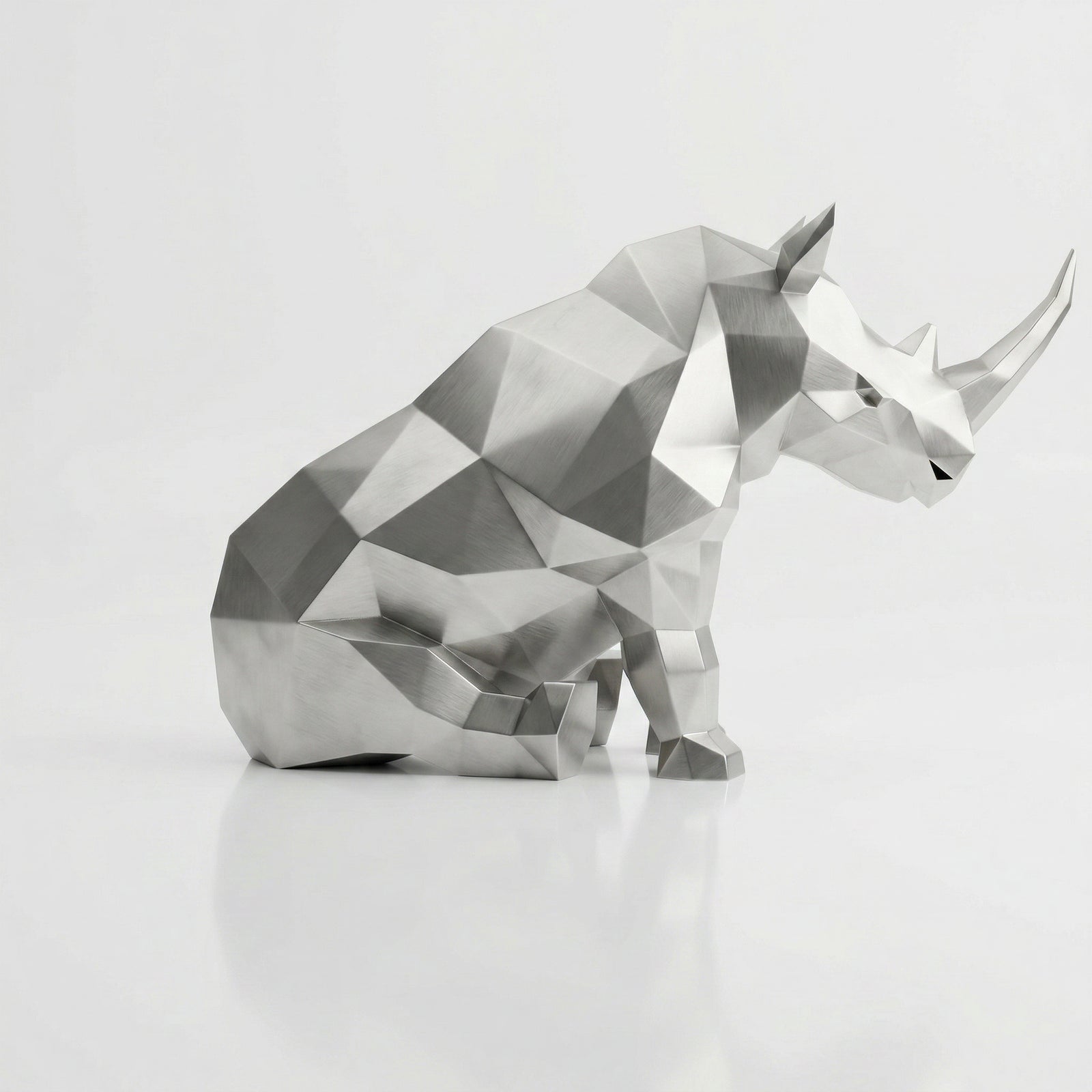 Grande Sculpture Rhinocéros Contemporaine En Inox