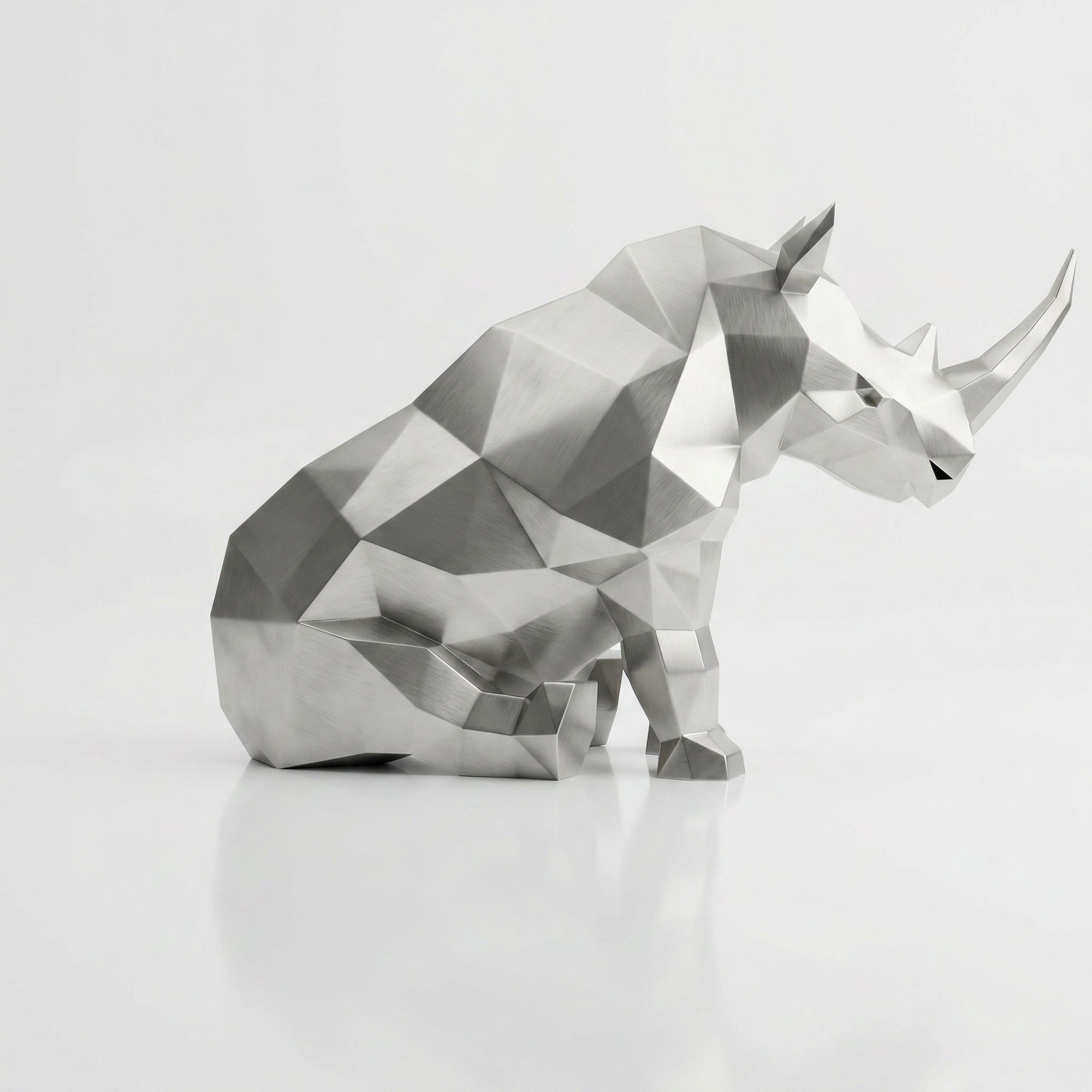 Grande Sculpture Rhinocéros Contemporaine En Inox