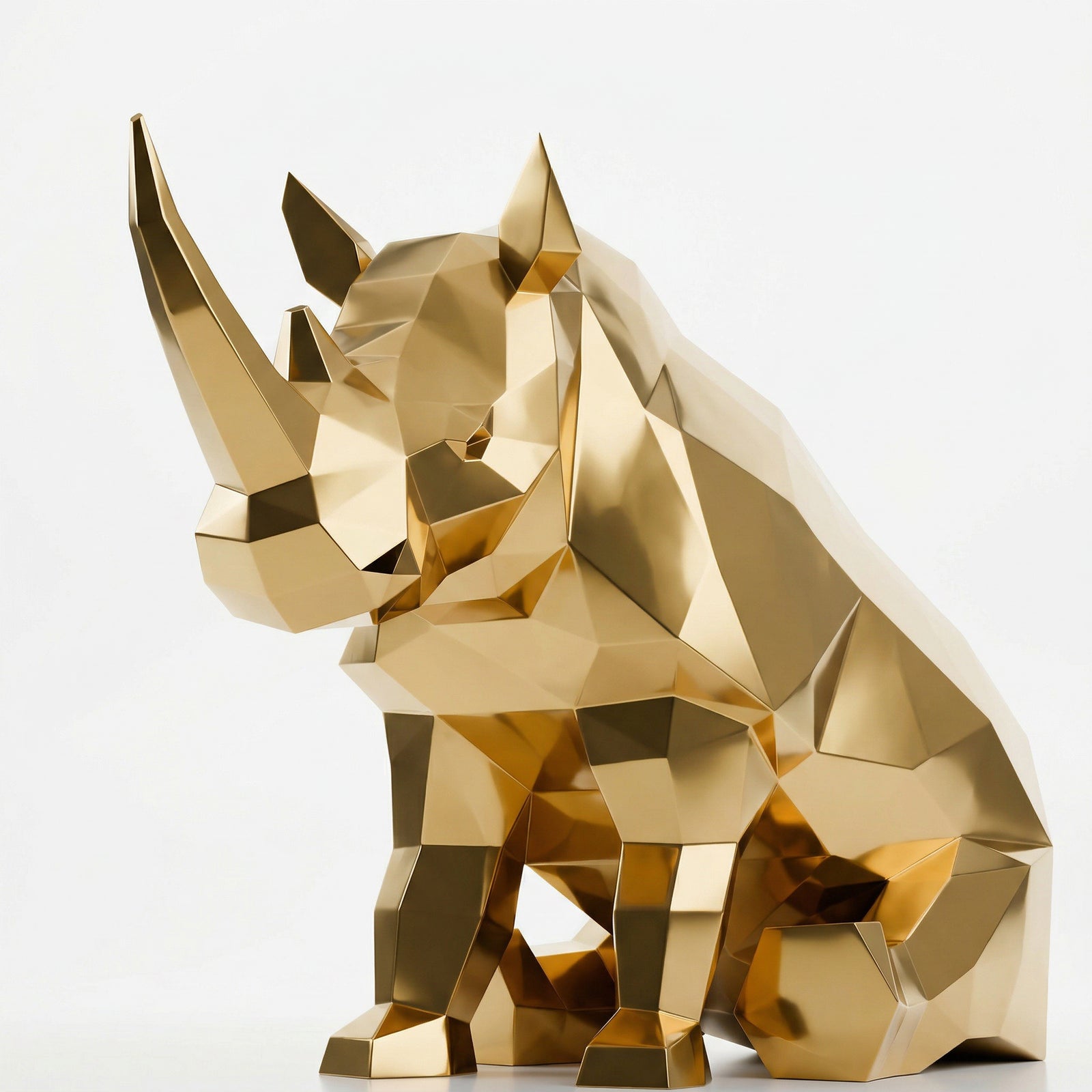 Grande Sculpture Rhinocéros Contemporaine En Inox Effet Bronze