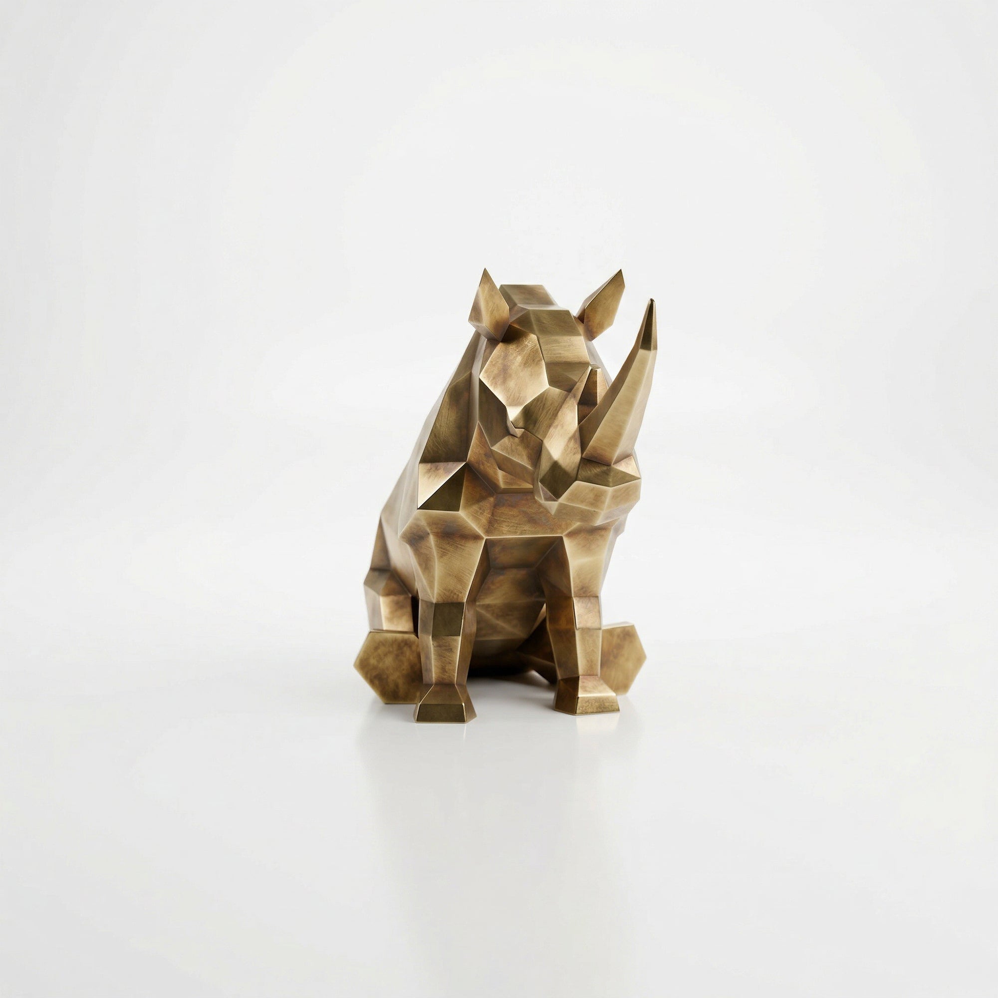 Grande Sculpture Rhinocéros Contemporaine En Inox Effet Bronze