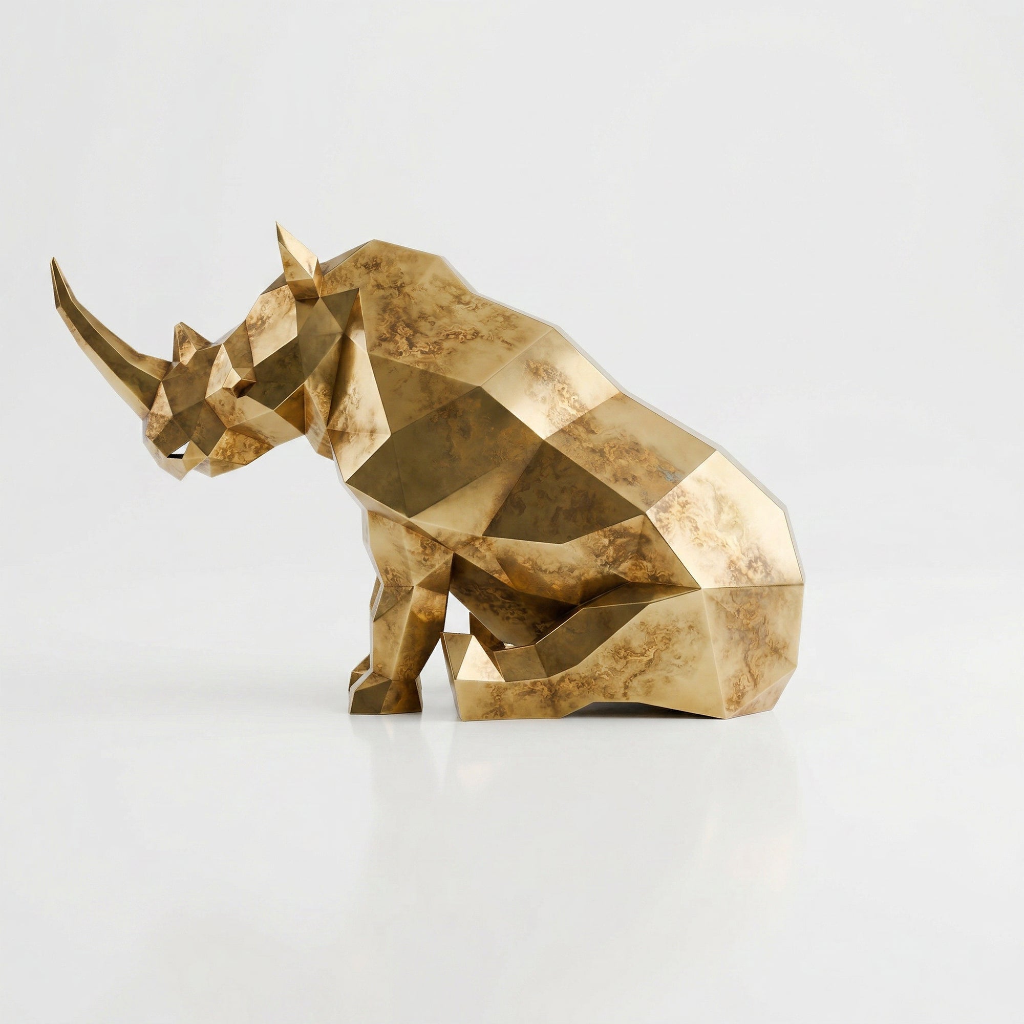 Grande Sculpture Rhinocéros Contemporaine En Inox Effet Bronze