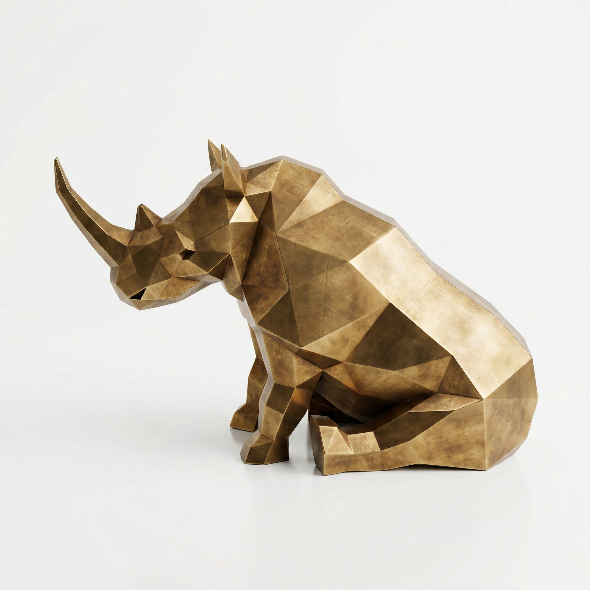 Grande Sculpture Rhinocéros Contemporaine En Inox Effet Bronze