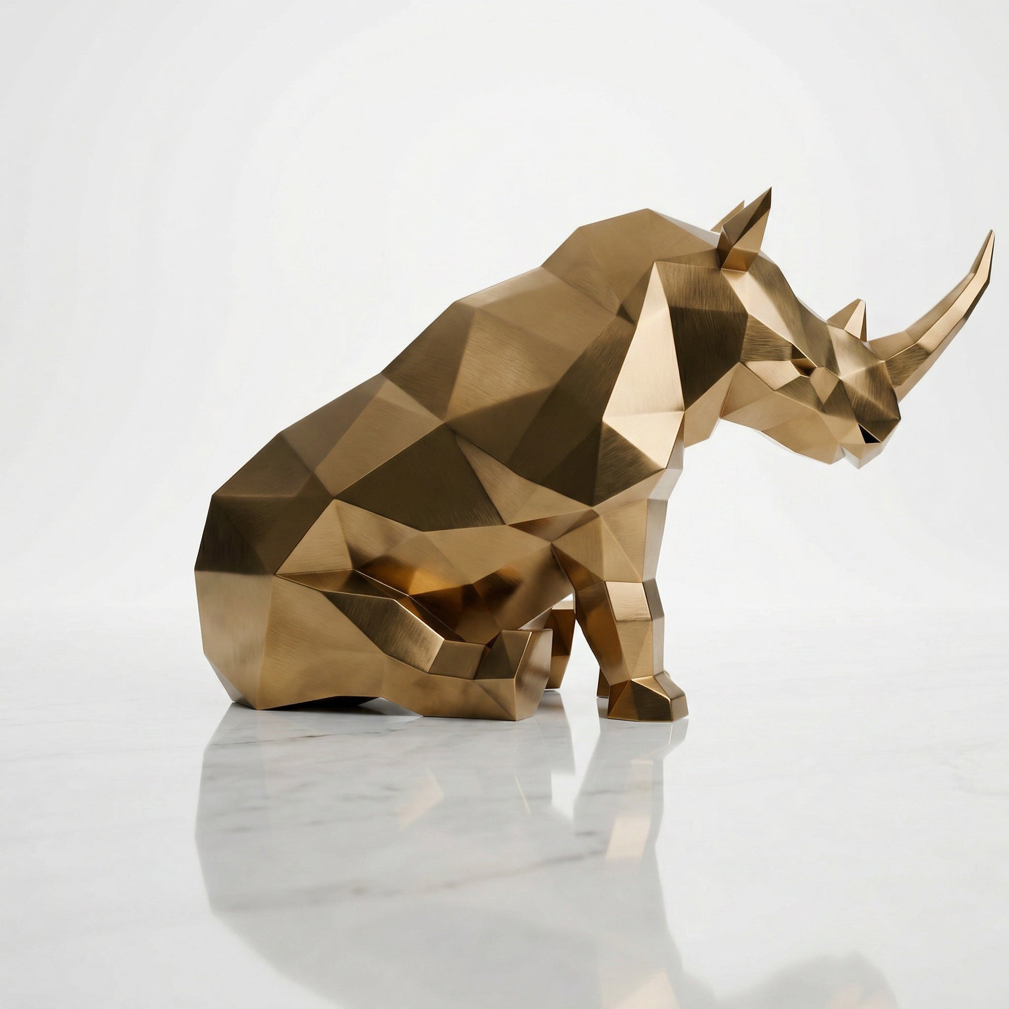 Grande Sculpture Rhinocéros Contemporaine En Inox Effet Bronze